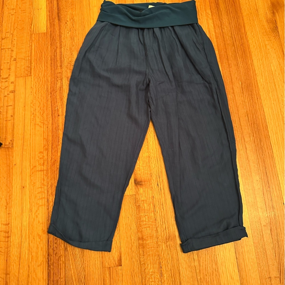 Anthropologie Hei Hei Linen Blend Cropped Straight Leg Pull On Pants Size M